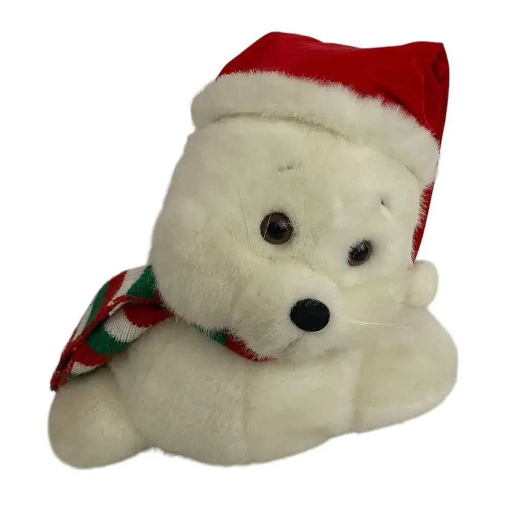 Vintage RUSS Swizzel Sea Lion Plush Christmas Stuffed Animal Seal Santa Hat 16
